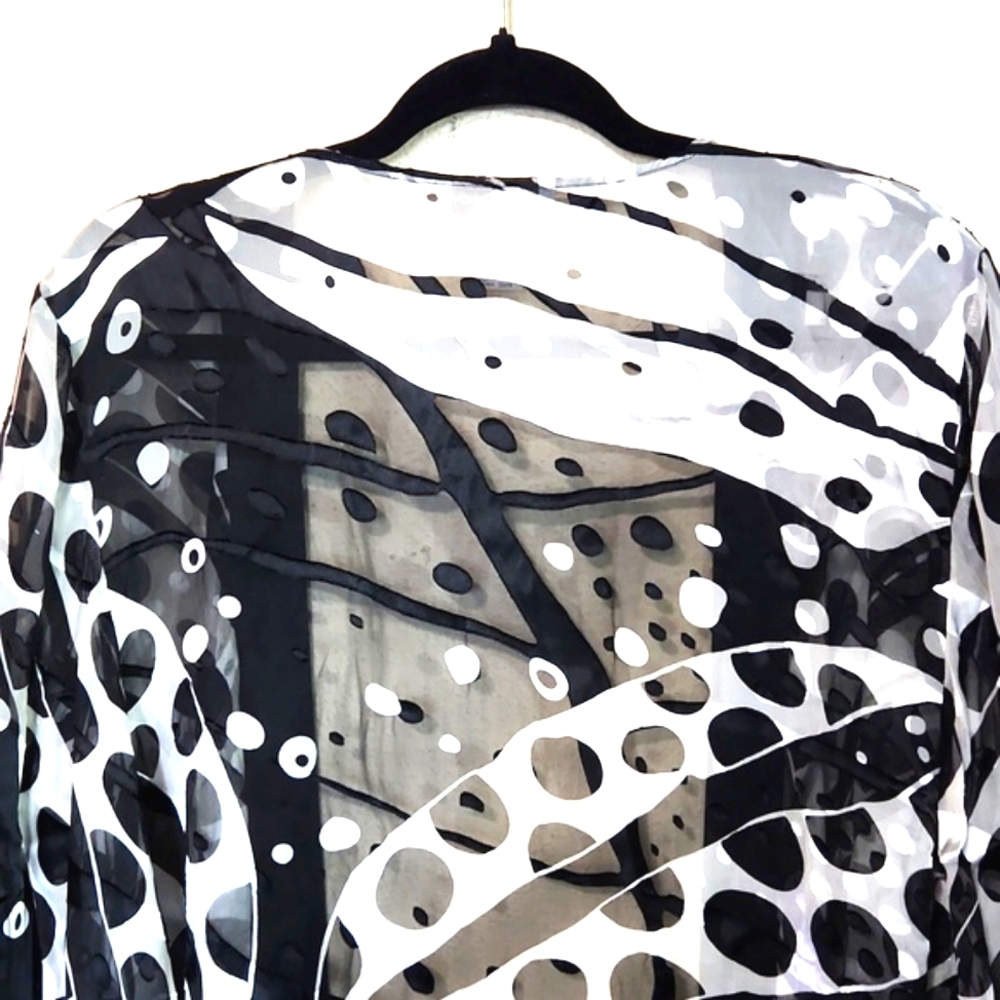 Sheer Black and White Polka Dot Kimono Cardigan - Picture 4 of 12
